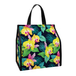 Yellow Orchid Pattern Print Insulated Lunch Tote