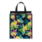 Yellow Orchid Pattern Print Insulated Lunch Tote