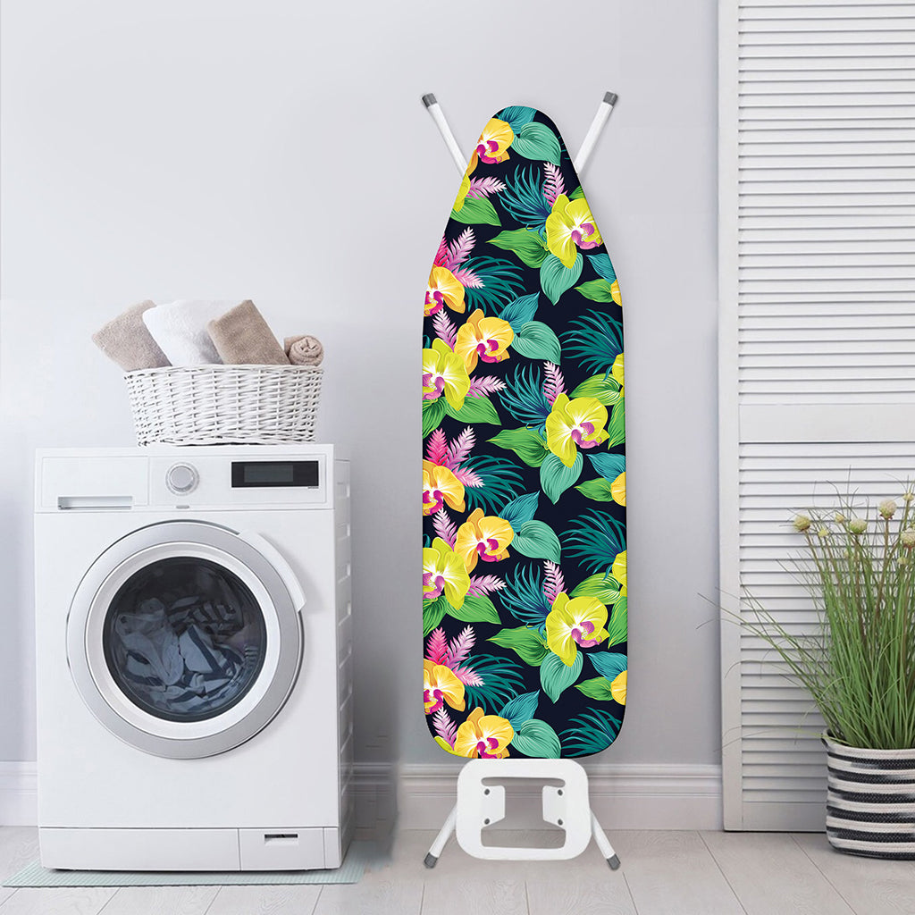 Yellow Orchid Pattern Print Ironing Board Cover