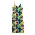 Yellow Orchid Pattern Print Jersey Midi Cami Dress