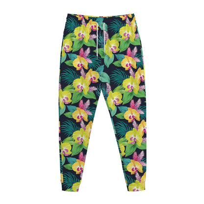 Yellow Orchid Pattern Print Jogger Pants