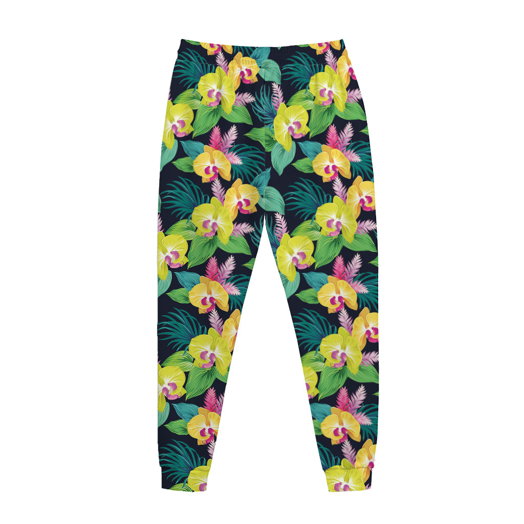 Yellow Orchid Pattern Print Jogger Pants