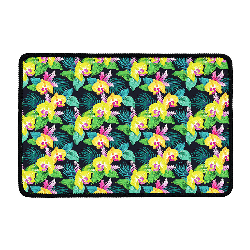 Yellow Orchid Pattern Print Kitchen Mat