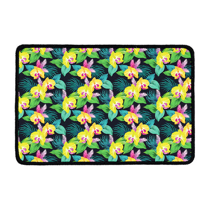 Yellow Orchid Pattern Print Kitchen Mat