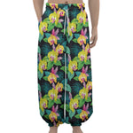Yellow Orchid Pattern Print Lantern Pants