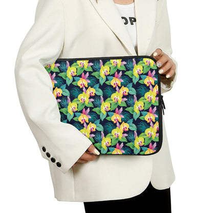 Yellow Orchid Pattern Print Laptop Sleeve