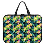 Yellow Orchid Pattern Print Laptop Sleeve With Handle