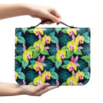 Yellow Orchid Pattern Print Leather Bible Cover