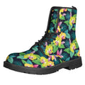 Yellow Orchid Pattern Print Lace-Up Boots