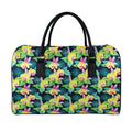 Yellow Orchid Pattern Print Leather Duffel Bag