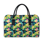 Yellow Orchid Pattern Print Leather Duffle Bag