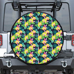 Yellow Orchid Pattern Print Leather Spare Tire Cover