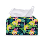 Yellow Orchid Pattern Print Leather Tissue Box Cover