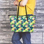 Yellow Orchid Pattern Print Leather Tote Bag
