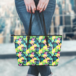 Yellow Orchid Pattern Print Leather Tote Bag