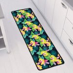 Yellow Orchid Pattern Print Long Kitchen Mat