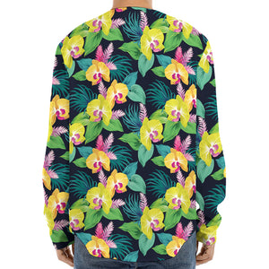 Yellow Orchid Pattern Print Long Sleeve Baseball Jersey