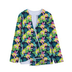 Yellow Orchid Pattern Print Long Sleeve Short Coat
