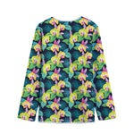 Yellow Orchid Pattern Print Long Sleeve Short Coat