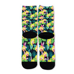 Yellow Orchid Pattern Print Long Socks