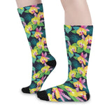 Yellow Orchid Pattern Print Long Socks