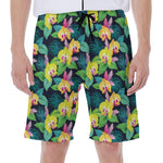 Yellow Orchid Pattern Print Men's Beach Shorts