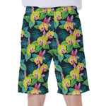 Yellow Orchid Pattern Print Men's Beach Shorts