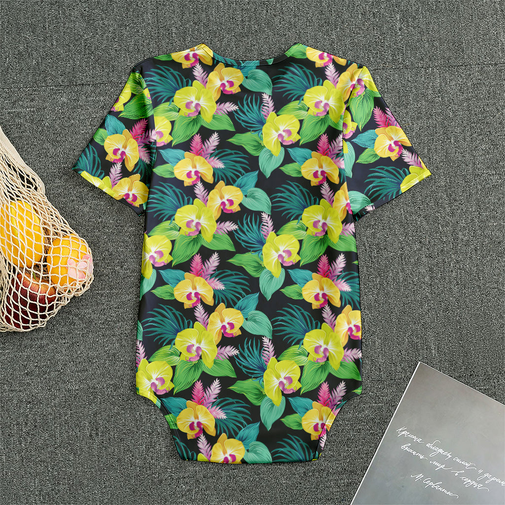 Yellow Orchid Pattern Print Men's Bodysuit