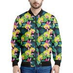 Yellow Orchid Pattern Print Men's Bomber Jacket