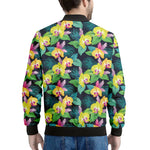 Yellow Orchid Pattern Print Men's Bomber Jacket