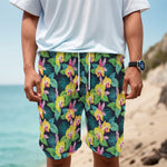 Yellow Orchid Pattern Print Men's Cargo Shorts