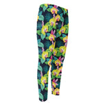 Yellow Orchid Pattern Print Men's Compression Pants