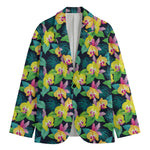 Yellow Orchid Pattern Print Men's Cotton Blazer