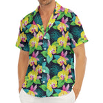 Yellow Orchid Pattern Print Men's Deep V-Neck Shirt