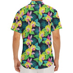 Yellow Orchid Pattern Print Men's Deep V-Neck Shirt