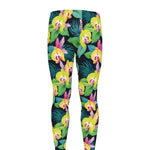 Yellow Orchid Pattern Print Men's leggings