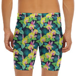 Yellow Orchid Pattern Print Men's Long Boxer Briefs