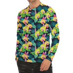 Yellow Orchid Pattern Print Men's Long Sleeve Rash Guard