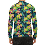 Yellow Orchid Pattern Print Men's Long Sleeve Rash Guard