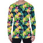 Yellow Orchid Pattern Print Men's Long Sleeve T-Shirt