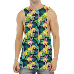 Yellow Orchid Pattern Print Men's Muscle Tank Top