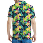 Yellow Orchid Pattern Print Men's Polo Shirt