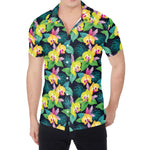 Yellow Orchid Pattern Print Men's Shirt