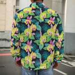 Yellow Orchid Pattern Print Men's Shirt Jacket