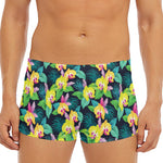 Yellow Orchid Pattern Print Men's Short Boxer Briefs