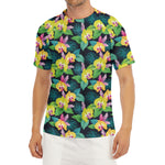 Yellow Orchid Pattern Print Men's Short Sleeve Rash Guard