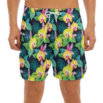 Yellow Orchid Pattern Print Men's Split Running Shorts