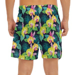 Yellow Orchid Pattern Print Men's Split Running Shorts