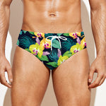 Yellow Orchid Pattern Print Men's Swim Briefs