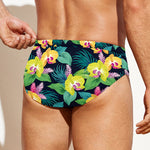 Yellow Orchid Pattern Print Men's Swim Briefs